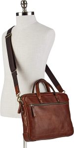 Fossil Men's Haskell Leather Double Zip Briefcase Messenger Laptop Bag, Cognac , (Model: MBG9342222) - Image 6